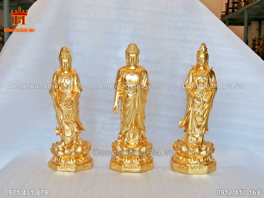 Tượng Tam Thế Phật bằng đồng mạ vàng 24K mang đến sự sang trọng và ý nghĩa