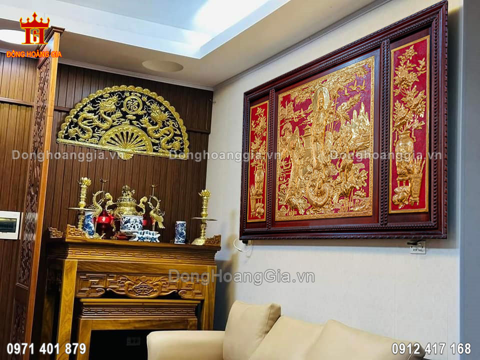 Bàn Giao Mẫu Tranh Bồ Tát Bằng Đồng Treo Phòng Thờ Cho Khách Hà Nội