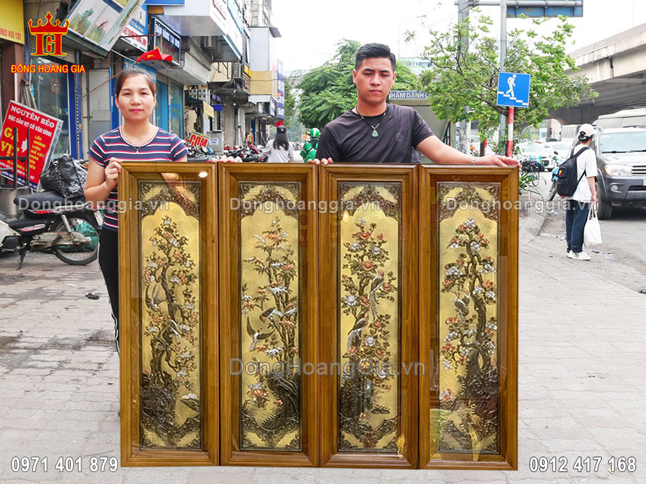 Bộ Tứ Quý Tùng Cúc Trúc Mai Bằng Đồng Màu Giả Cổ