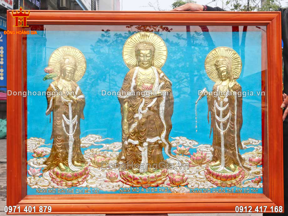 Bức Tranh Tây Phương Tam Thánh Phật Bằng Đồng 1M55x85Cm - SP1305