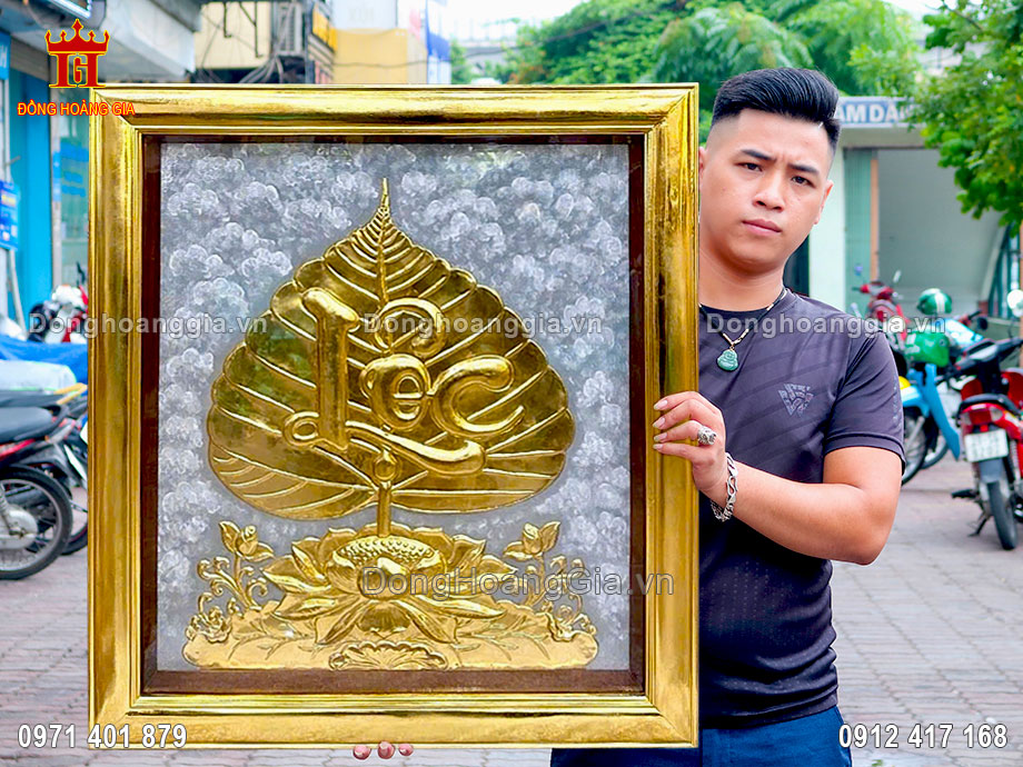 Chế Tác Tranh Chữ Lộc Lá Bồ Đề Hoa Sen Bằng Đồng Mạ Vàng 24K