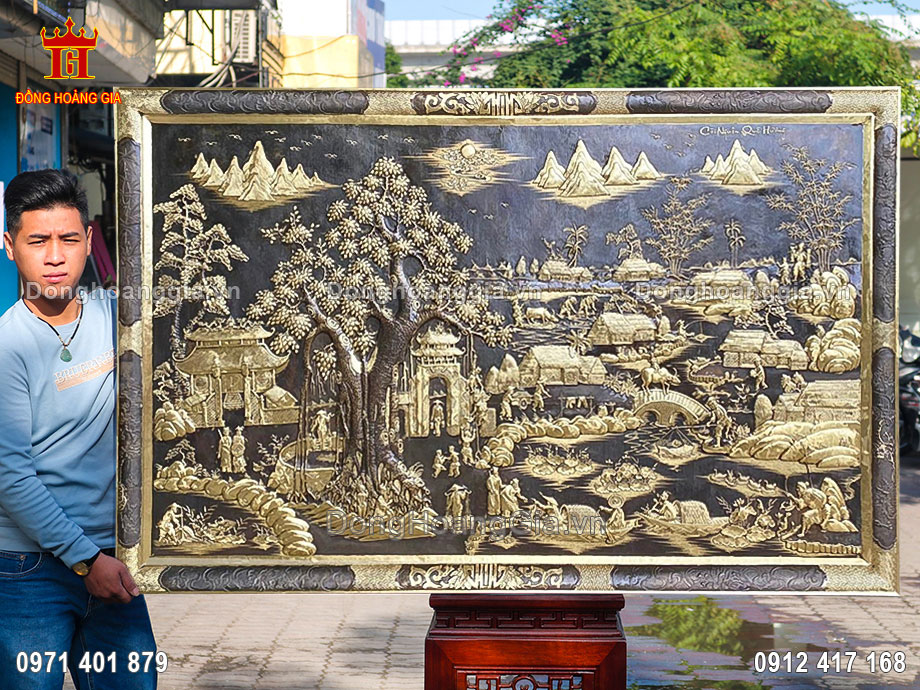Chế Tác Tranh Đồng Quê Bằng Đồng Hun Giả Cổ Treo Phòng Khách 1M75