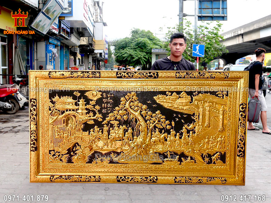 Chế Tác Tranh Vinh Quy Bái Tổ Bằng Đồng Mạ Vàng 24K Treo Phòng Khách