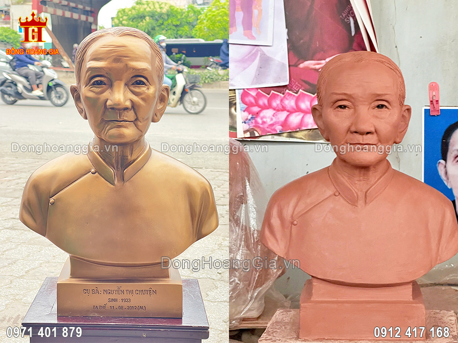 Đúc Tượng Đồng Chân Dung Cụ Bà Theo Yêu Cầu Cao 48Cm - SP1887