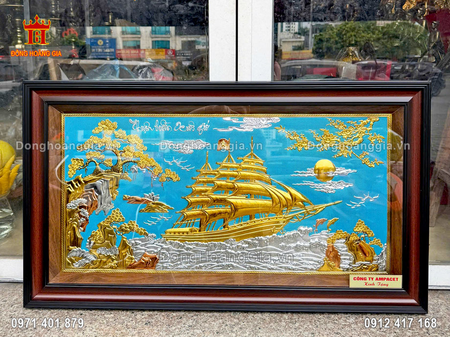 Hoàn Thiện Quà Tặng Tranh Thuận Buồm Xuôi Gió Mạ Vàng Bạc 24K