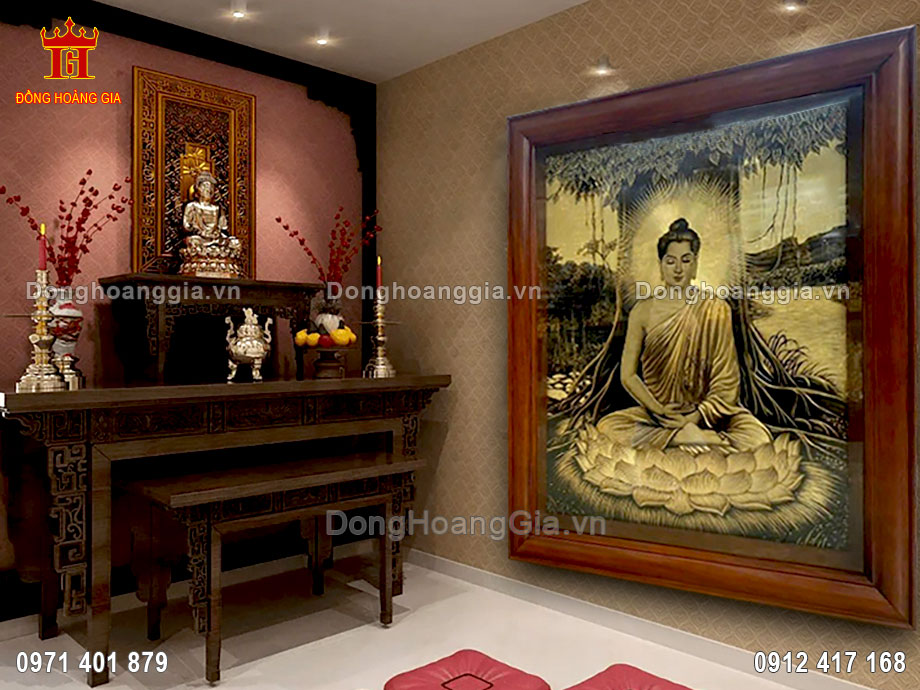 Lắp Đặt Tranh Phật Thích Ca Mâu Ni Bằng Đồng Tại Phòng Thờ
