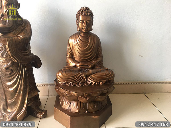 Pho tượng Phật ngồi đài sen bằng đồng hun 70cm