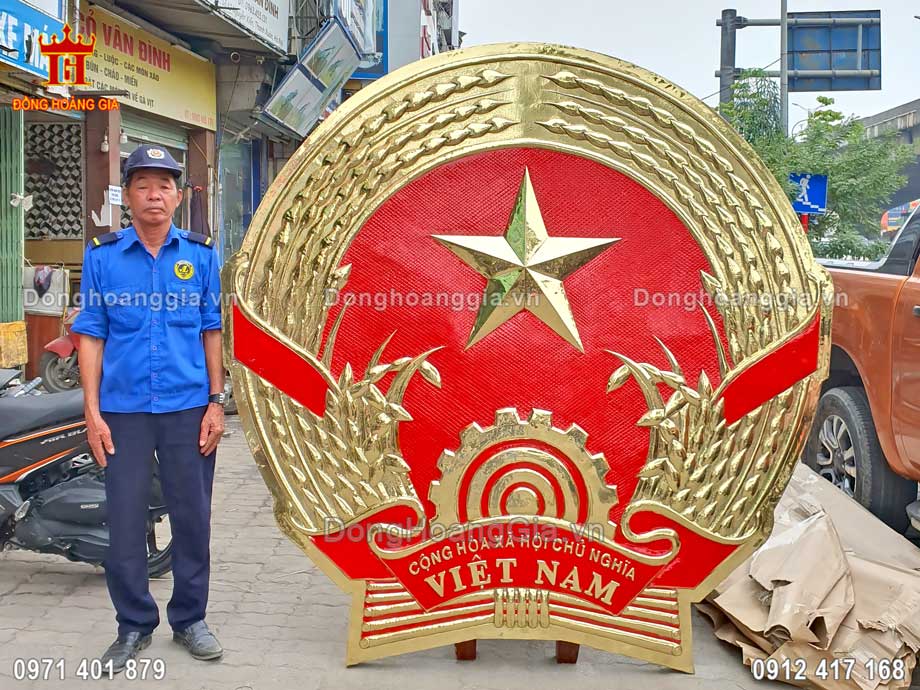 Quốc Huy Việt Nam Bằng Đồng Vàng Cỡ Lớn 2M17x2M14