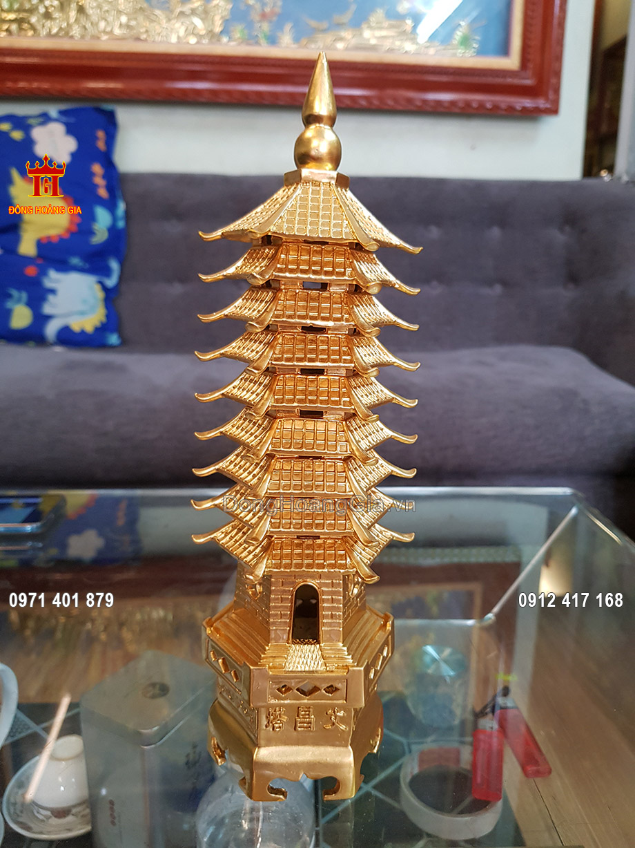 Tháp Văn Xương 9 Tầng Bằng Đồng Dát Vàng 9999