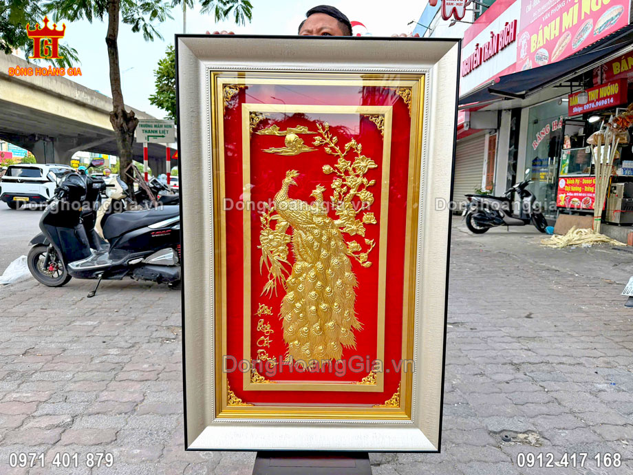 Tranh Chim Công Hoa Mai Bằng Đồng Mạ Vàng 24K VIP