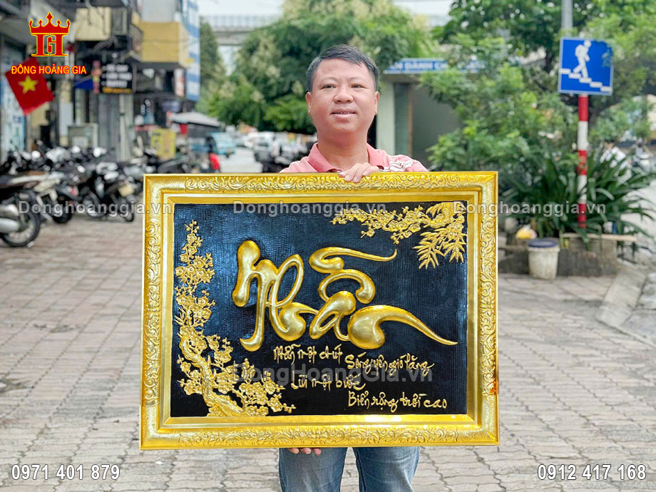 Tranh Chữ Nhẫn Thư Pháp Bằng Đồng Mạ Vàng 24K Cao Cấp