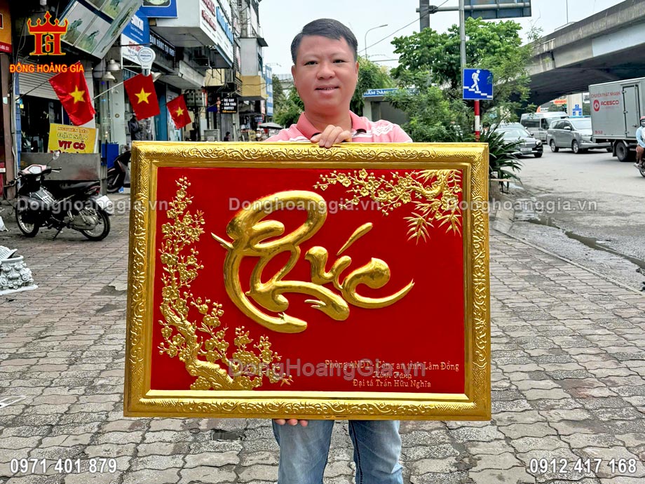 Tranh Chữ Phúc Thư Pháp Mạ Vàng 24K Treo Phòng Khách Đẹp