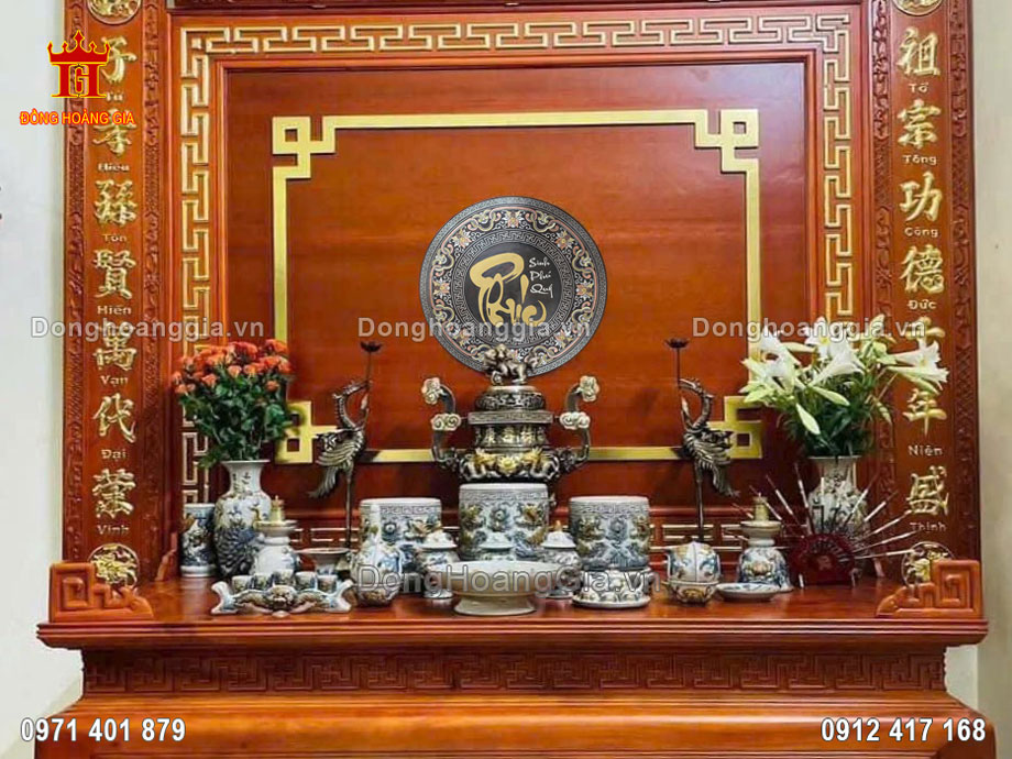 Tranh Chữ Phúc Khảm Ngũ Sắc Hình Tròn Treo Phòng Thờ