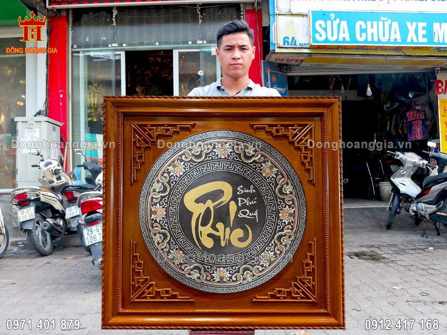 Tranh Chữ Phúc Thư Pháp Khảm Ngũ Sắc Khung Gỗ Hương VIP