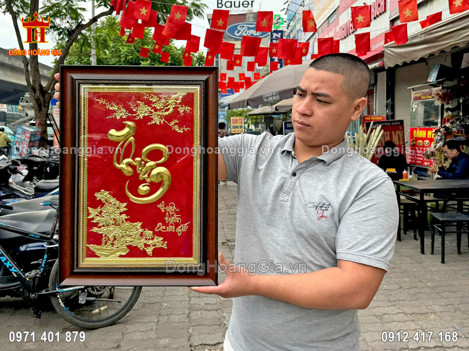 Tranh Chữ Thuận Thư Pháp Mạ Vàng Cao Cấp 38x54Cm