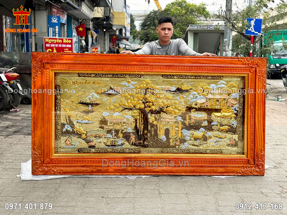 Tranh Cội Nguồn Quê Hương Bằng Đồng Mạ Vàng Treo Phòng Khách