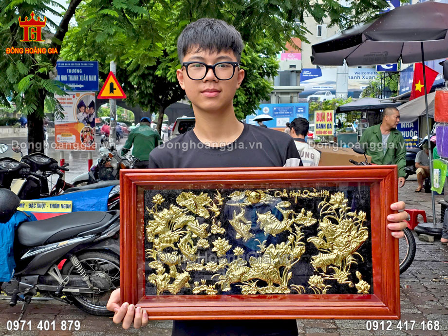 Tranh Cửu Ngư Quần Hội Bằng Đồng Vàng Tuyệt Đẹp - SP1993