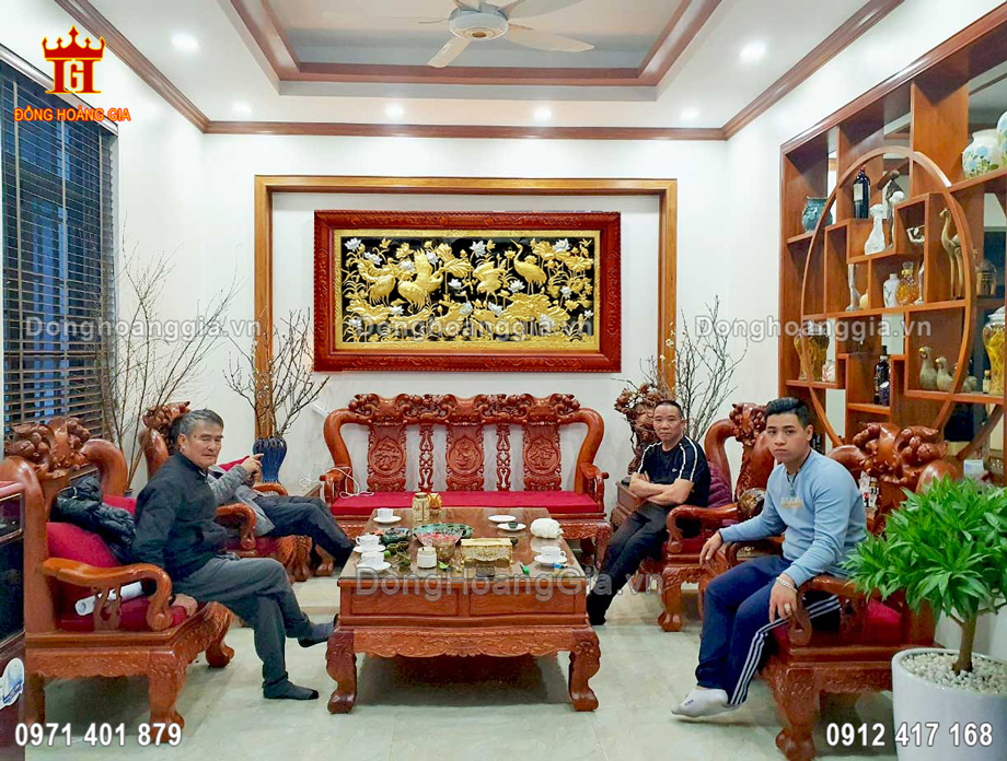 Tranh Đồng Sen Hạc Mạ Vàng Bạc Treo Phòng Khách Sang Trọng