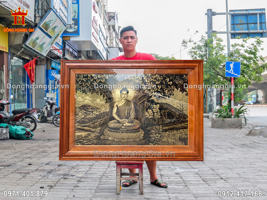 Tranh Đức Phật Ngồi Dưới Gốc Bồ Đề Bằng Đồng Hun Giả Cổ 1M5