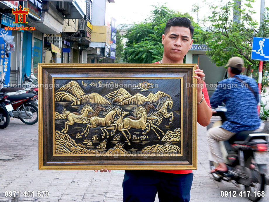 Tranh Mã Đáo Thành Công Bằng Đồng Làm Màu Giả Cổ Khổ Nhỏ