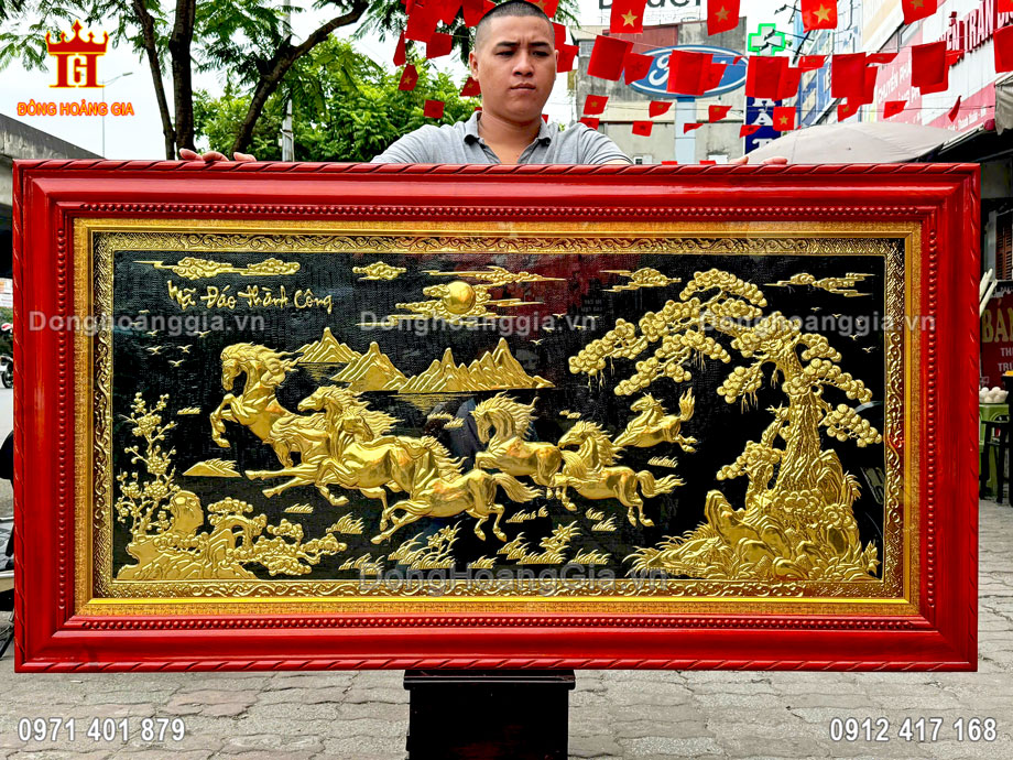 Tranh Mã Đáo Thành Công Bằng Đồng Mạ Vàng Cao Cấp 1M7x90Cm