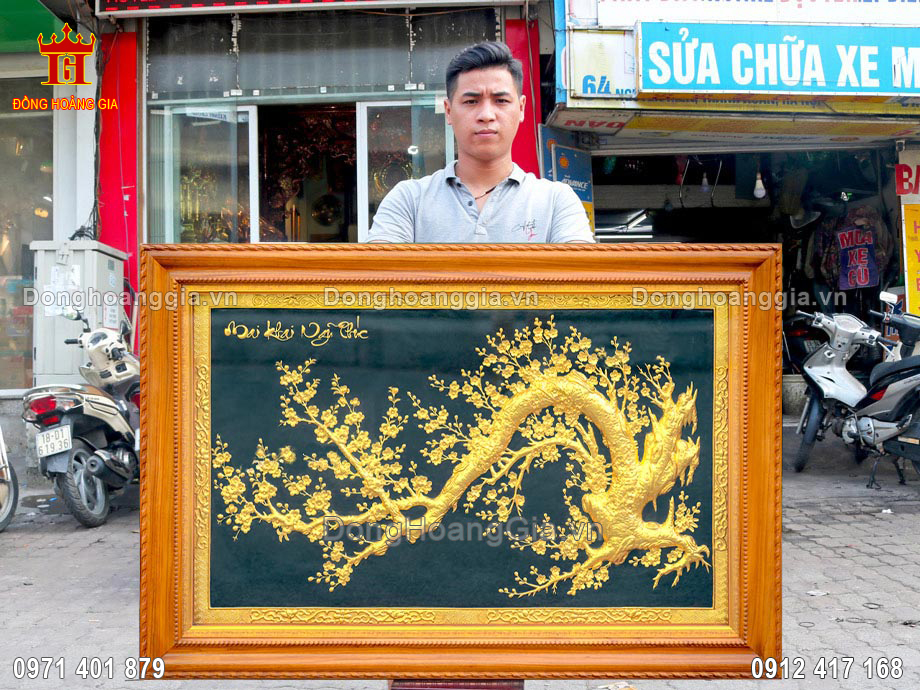Tranh Mai Khai Ngũ Phúc Bằng Đồng Mạ Vàng 24K Ý Nghĩa Tài Lộc