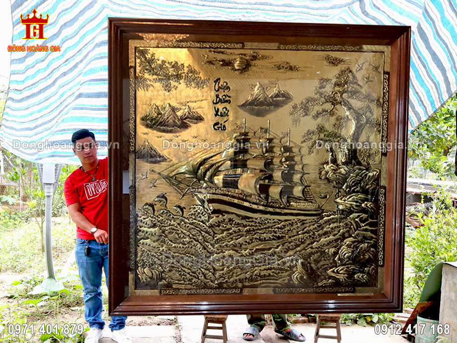 Tranh Thuận Buồm Xuôi Gió Bằng Đồng Hun Giả Cổ Đẹp Cỡ Lớn