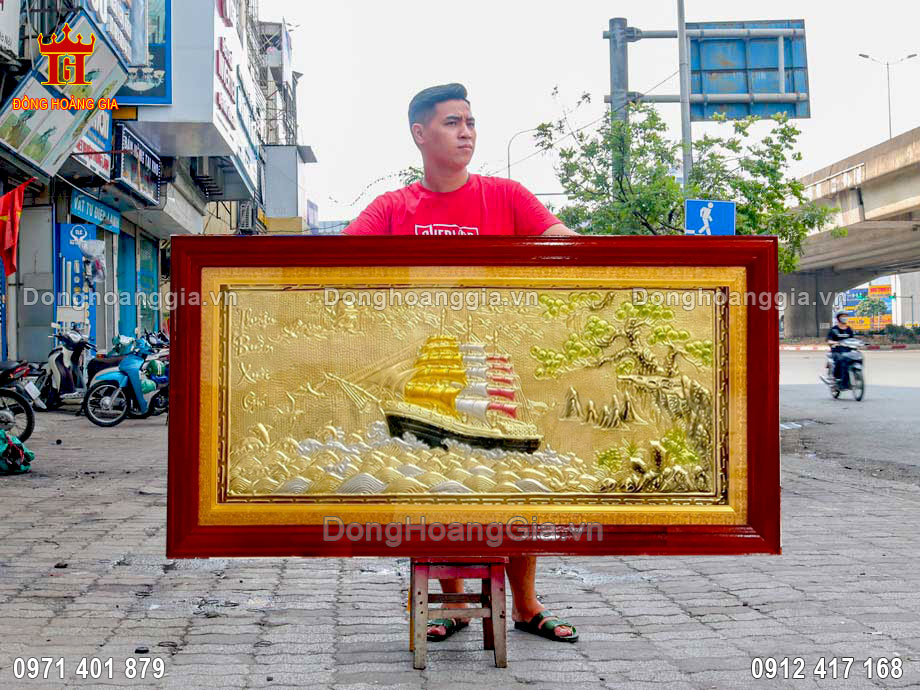 Tranh Thuận Buồm Xuôi Gió Bằng Đồng Mạ Điểm Vàng Bạc VIP