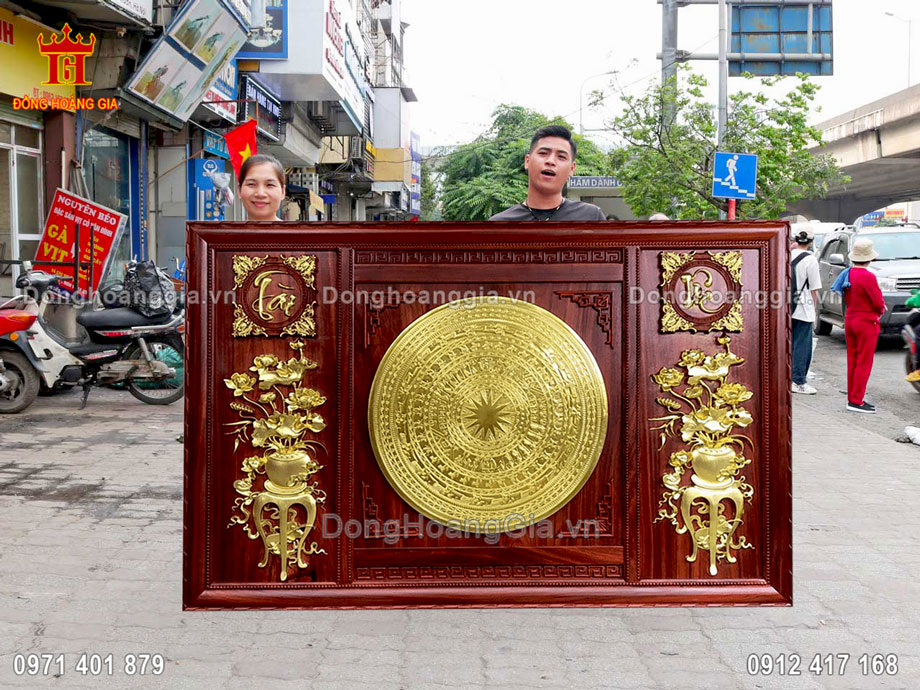 Tranh Mặt Trống Đồng Hoa Sen Bằng Đồng Mạ Vàng 1M75 Cao Cấp