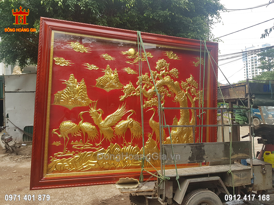 Tranh Tùng Lục Hạc Bằng Đồng Vàng 3M02 Lắp Cho Khách Hàng Tại Quảng Ninh