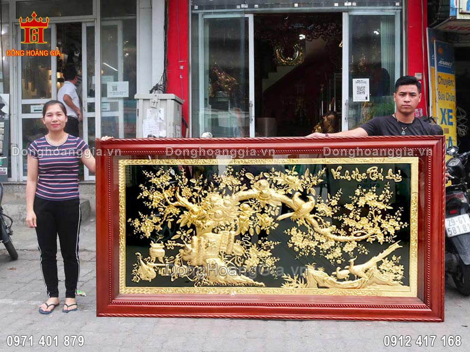 Tranh Vinh Hoa Phú Quý Bằng Đồng Mạ Vàng 24K Treo Phòng Khách Đẹp