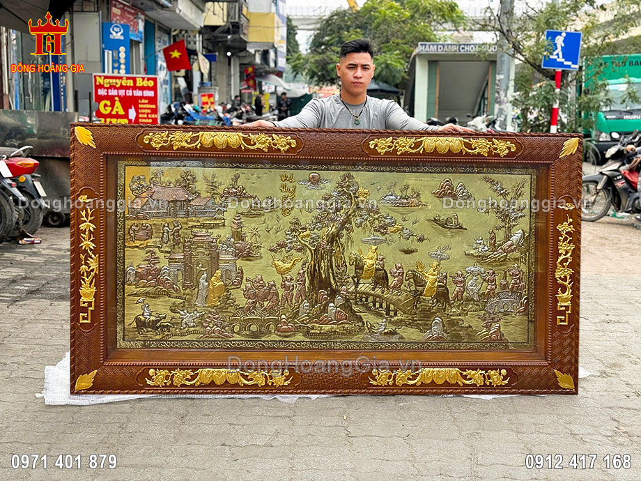 Tranh Vinh Quy Bái Tổ Bằng Đồng Mạ Vàng 24K Treo Phòng Khách