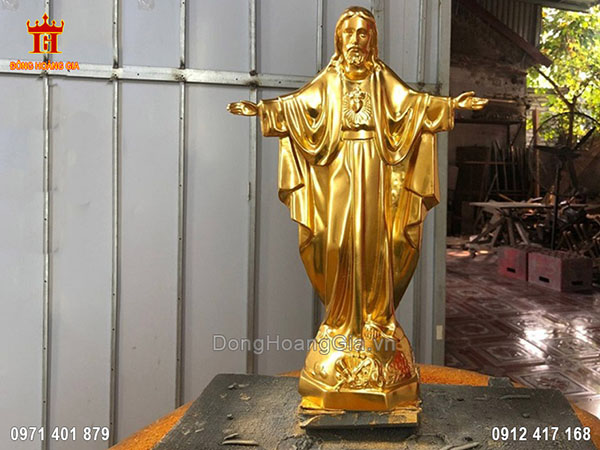 Tượng Đồng Chúa Giê-Su Dang Tay Thếp Vàng 9999