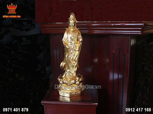 Tượng đồng Phật Bà Quan Âm dát vàng 24K