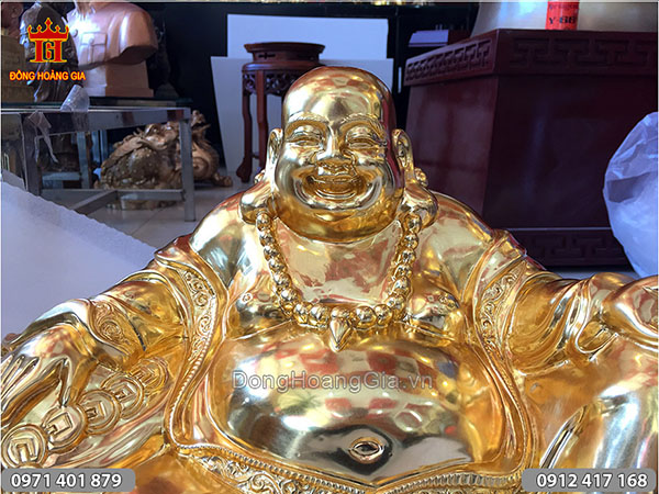 Tượng đồng Phật Di Lặc dáng ngồi dát vàng 50cm