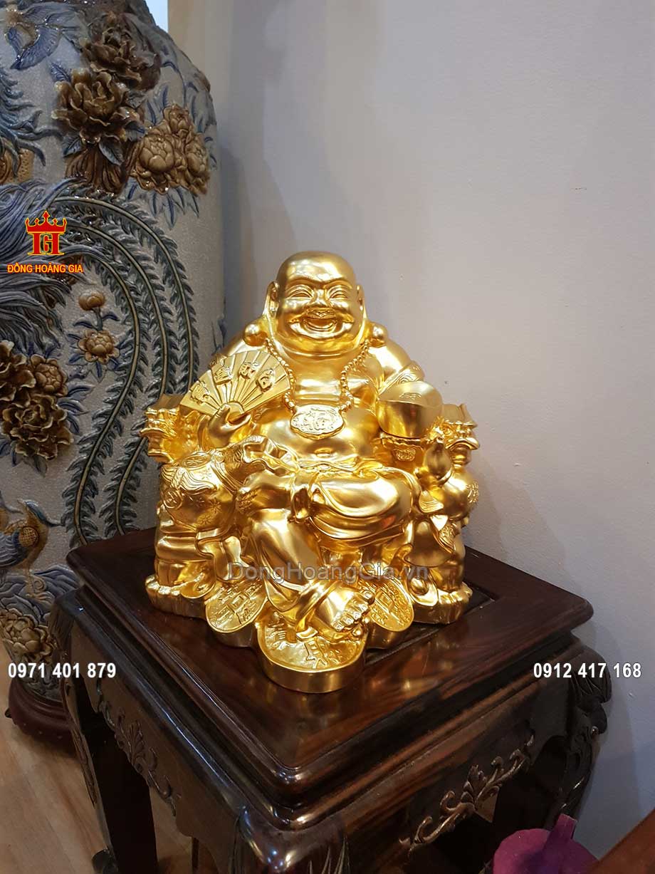 Tượng Đồng Phật Di Lặc Dát Vàng 9999 36Cm
