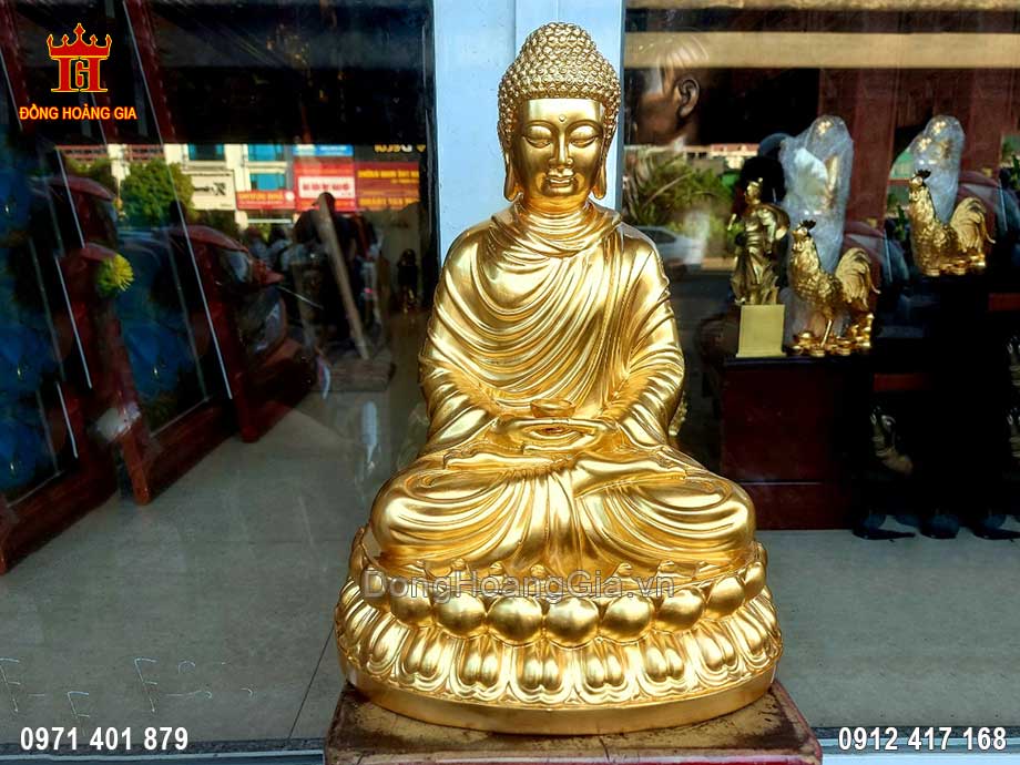 Tượng Đồng Phật Thích Ca Mâu Ni Dát Vàng 9999 40Cm
