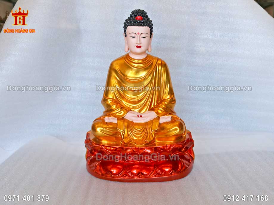 Tượng Phật Thích Ca Mâu Ni đồng đỏ sơn son thiếp vàng cực đẹp