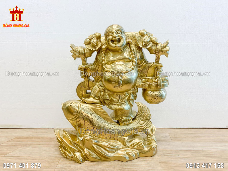 Tượng Phật Di Lặc Cưỡi Cá Chép Bằng Đồng Hàng Tinh Xảo - SP1508