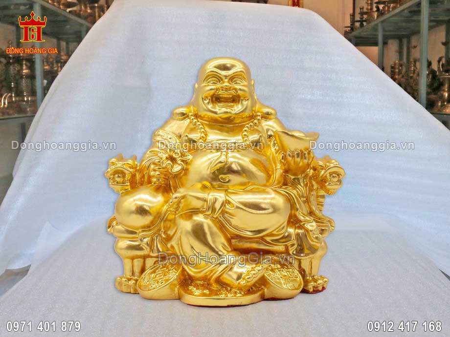Tượng Phật Di Lặc Ngồi Ngai Bằng Đồng Mạ Vàng 24K Tuyệt Đẹp - SP1863