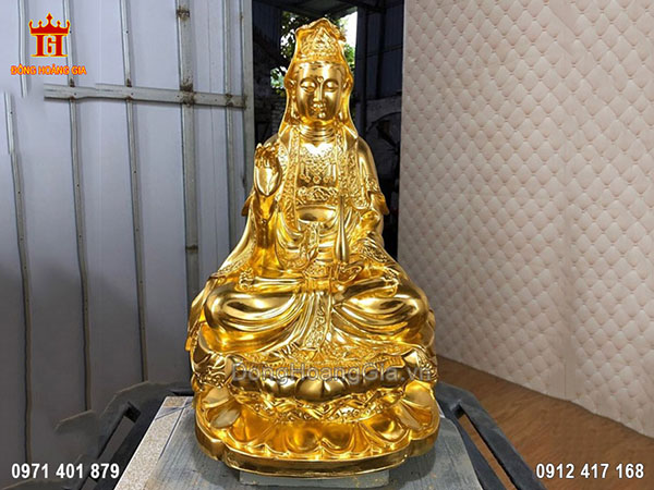 Tượng Phật Quan Âm Bằng Đồng Thếp Vàng
