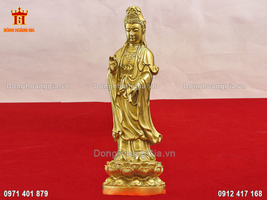 Tượng Quan Âm Bồ Tát Đứng Bằng Đồng Thờ Tại Gia